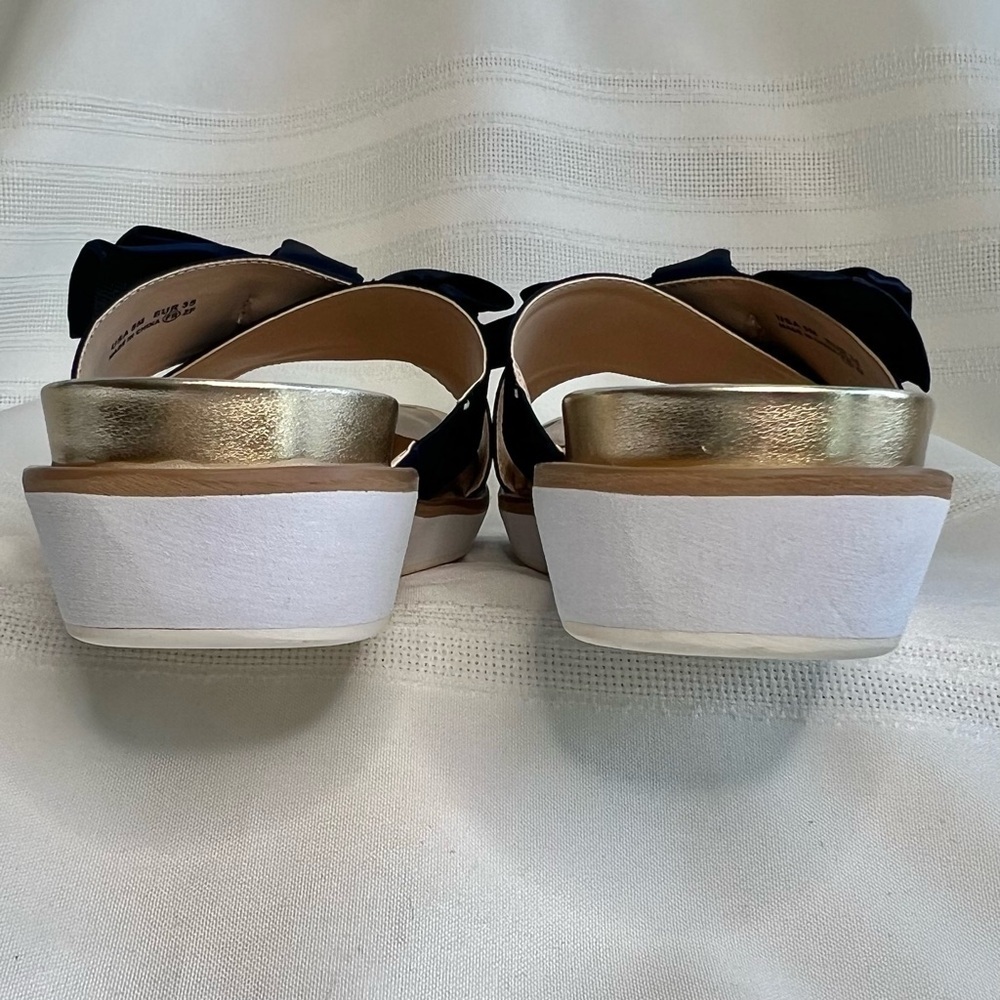 Platform Sandal Flip Flop Nina Navy Satin Gold Sz 5β EUC - Picture 7 of 13